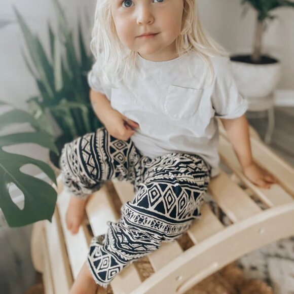 Kids Tribal Harem Pant Cotton Unisex Travel Boho Black Triangle Tribal Pants - Picture 3 of 9